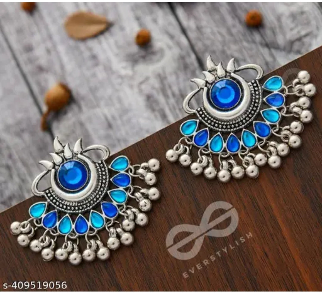 Exquisite 4-Pair Combo of Multicolor Oxidized Silver Earrings