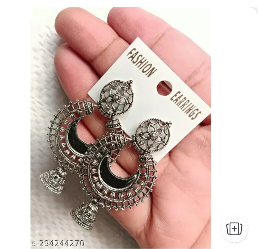 Exquisite 4-Pair Combo of Oxidized Silver Jhumka Earrings