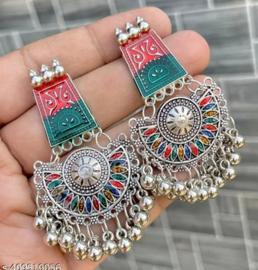 Exquisite 4-Pair Combo of Multicolor Oxidized Silver Earrings