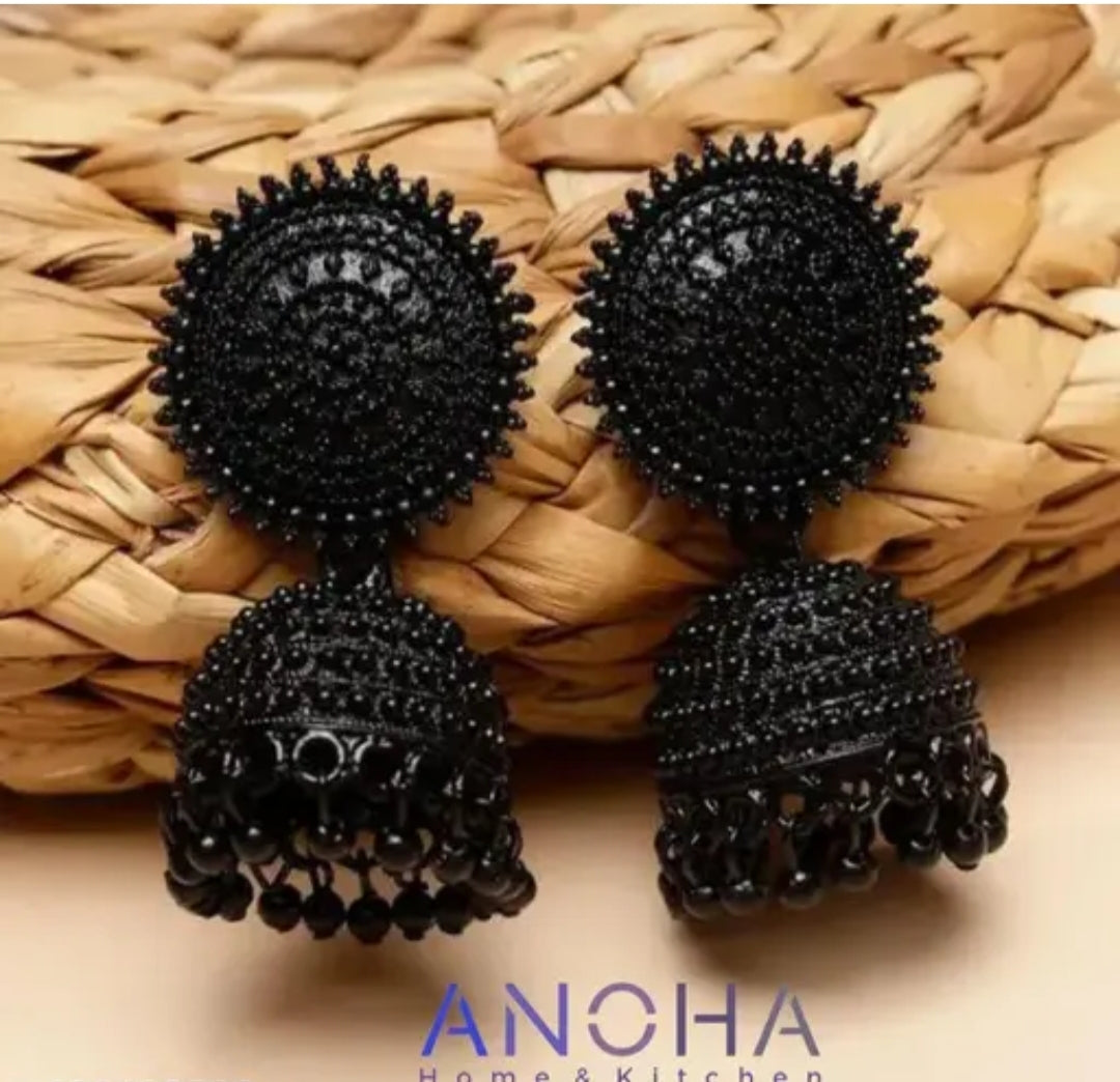 Black Traditional Oxidised Jhumka