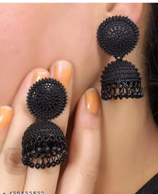 Black Traditional Oxidised Jhumka